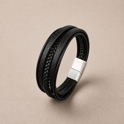 Nexo 01 | Pulsera negra de cuero trenzado